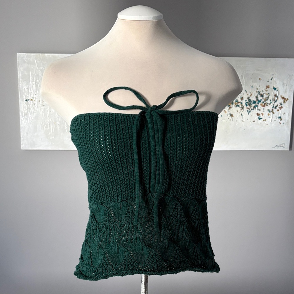 NWOT M Zara Emerald Green Strapless Knit Top